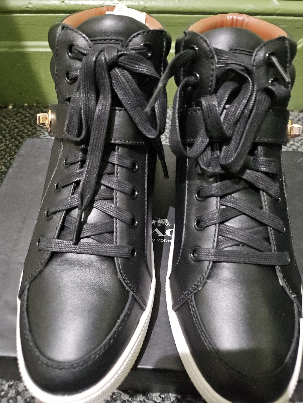 Black Leather Sneaker with White Trim